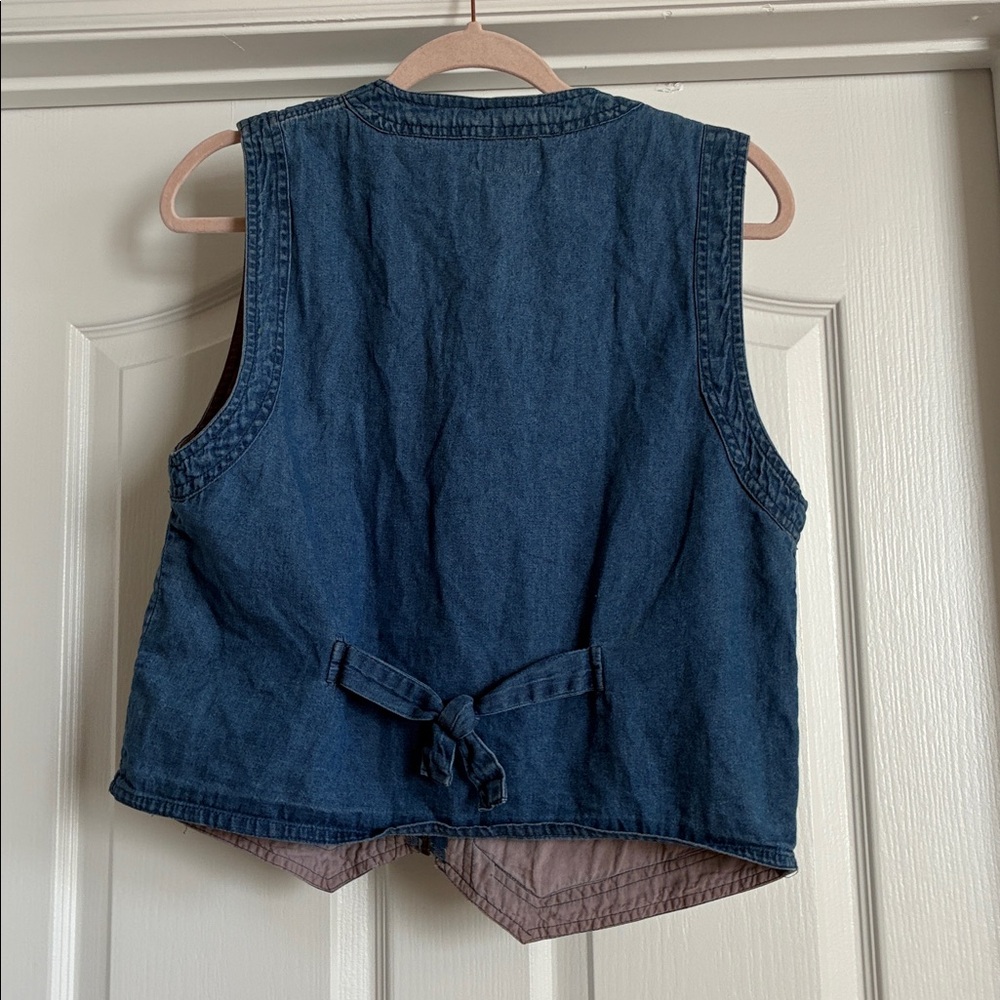SOLD 🩵VTG 90s Paul Harris Design Tapestry Denim Vest Zip Up Floral Boho M - Picture 8 of 8
